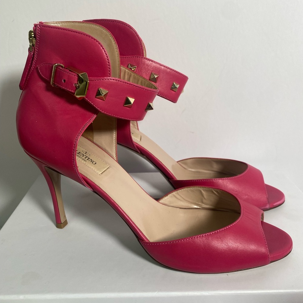 Valentino Pink Studded Ankle Strap Heels